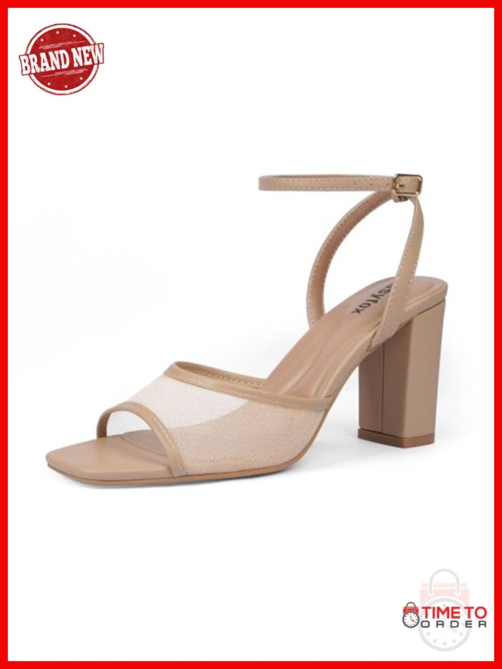 Women's Chunky Block Heel Open Toe Ankle Strap Mesh Heeled Sandals